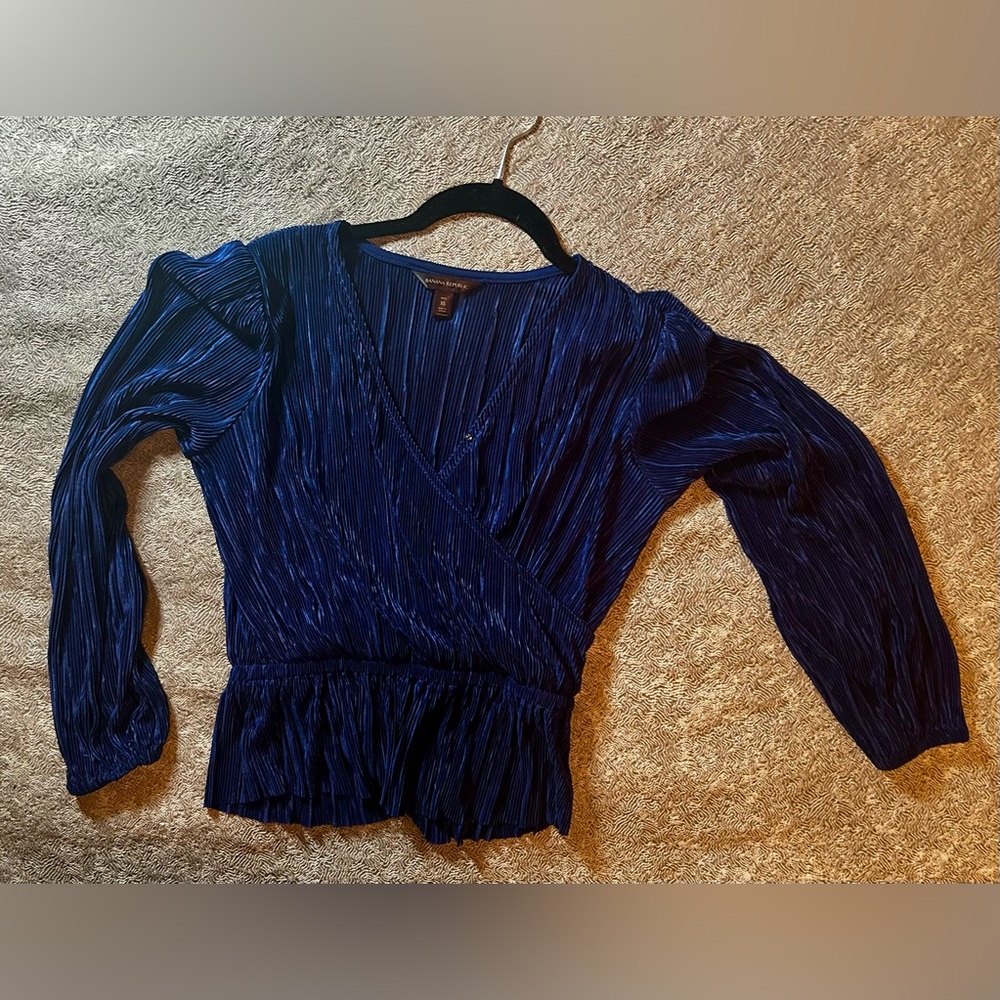 Banana Republic Plisse Sold Out Wrap-Effect Blouse, Deep Blue, XSP